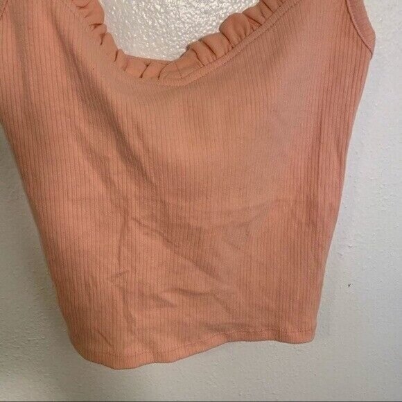 Forever 21 Basic Ruffled Cami Tank Top Peach Orange Ribbed - Picture 4 of 8